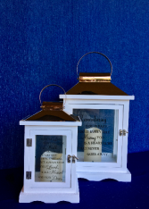 Small White Wood Lantern Optional flowers