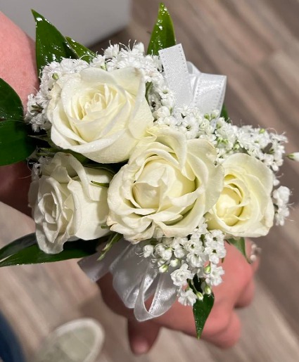 White w/your choice Accent color wrist corsage