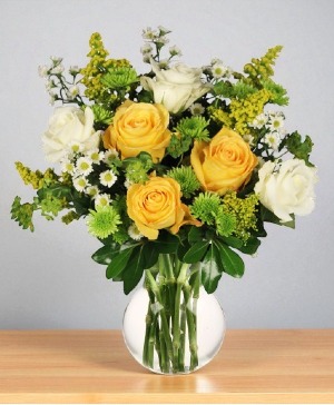 White & Yellow Roses Arrangement
