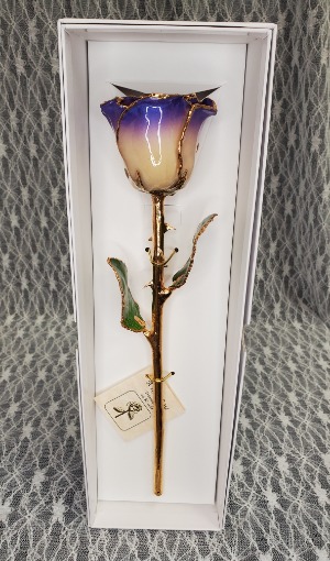 White/Blue Opal Gold Dipped Rose 