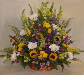 Wicker Basket with Sunflowers 