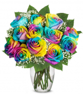 Wild Rainbow Roses Vase