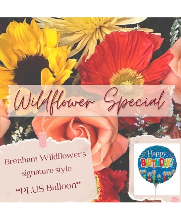 Wildflower Special Arrangement w/ Balloon in Brenham, TX | BRENHAM WILDFLOWERS FLORIST