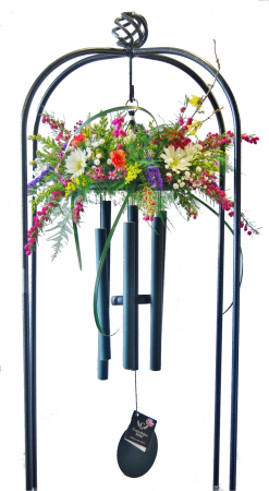 WIND CHIMES If you purchase wind chimes for a memorial gift send them with this stand for display at the service. A variety of hand-tuned wind chimes (size & color) are available for purchase. Made in the U.S.A.