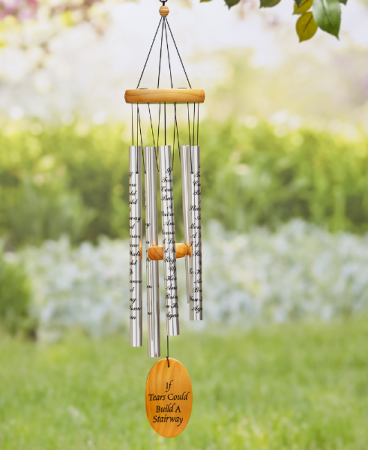 Wind chimes wood  available...Tears, memories,   Amazing Grace, footprints. You can tell us which one you would like in special instruction area or we will select one for you.
