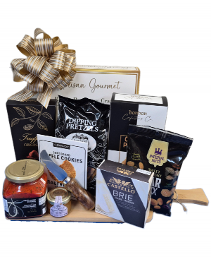 Wine and cheeses bamboo board Gourmet gift basket
