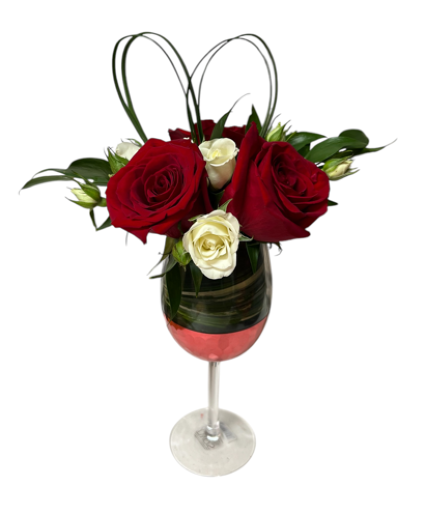 Wine and Dine Fresh florals in Wine Glass