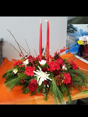 Winter Berry 2 Taper Centerpiece  in Olathe, KS | FLOWER MAN