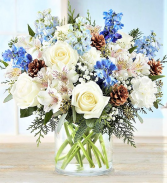 Winter Blessings Beautiful Blooms in Whites and Blues in Cylinder