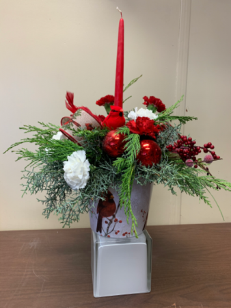 Winter Cardinals Centerpiece with candle 