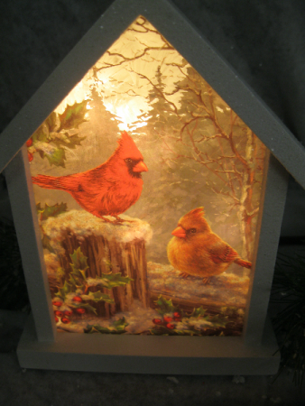 Winter Cardinals Lighted Birdhouse Gift