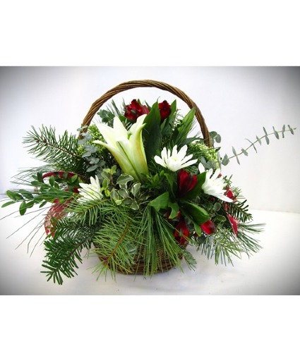 WINTER ELEGANCE BASKET FRESH FLOWER ARRANGEMENT