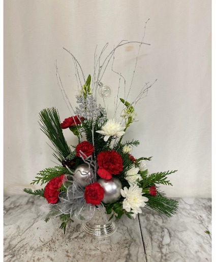 Winter Fantasy Christmas flowers in utility container