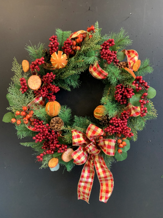 Holiday Fruit Wreath Silk Door Piece