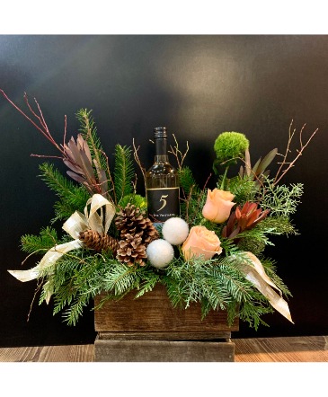 Winter Garden Wine Box Arrangement in Kelowna, BC | MISSION PARK FLOWERS