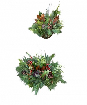 Winter hanging basket Outdoor winter arrangement