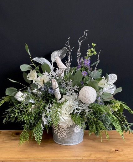 Winter Skies Bucket Arrangment