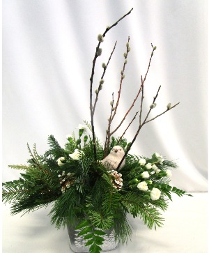 WINTER SONG BIRD FRESH FLOWER ARRANGEMENT