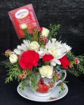Winter Tea Cup  Flower Arrangement