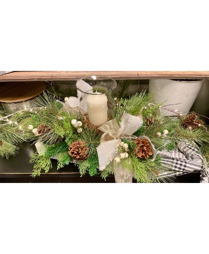 Winter White  Artificial Centerpiece with Candle