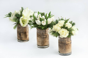 Winter Whites Trio Centrepiece in Oakville, ON | ANN'S FLOWER BOUTIQUE-Wedding & Event Florist Winter Whites Trio Centrepiece in Oakville, ON | ANN'S FLOWER BOUTIQUE-Wedding & Event Florist