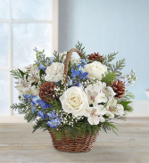 Winter Wishes in Willow Basket All-around basket arrangement