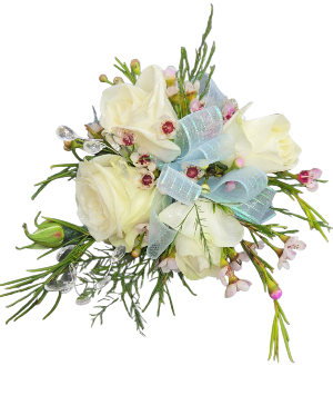 Winter Wonderland Corsage w/ Wax Choice of Ribbon Color