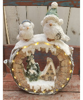 Winter Wonderland with Cozy Birds  Large Light up Ceramic Giftware Piece