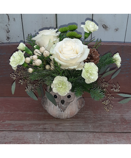 Winter Woods Fresh Owl Arrangement