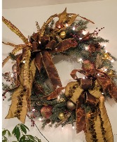 Winterr wreath  Copper colors with ribbon