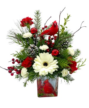 Winters Cardinal Vase Arrangement