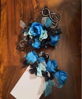 Wired Prom Corsage & Boutonniere Set Faux Blossoms on Wired Bracelet