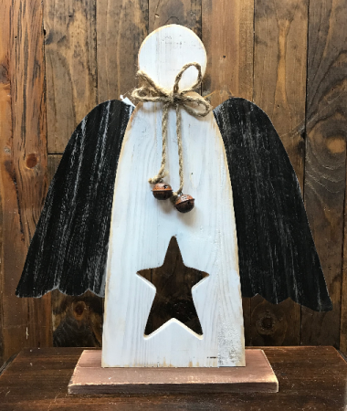 Wood Angel with Metal Wings
