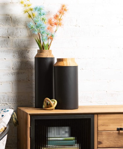 Wood & Black Vases 