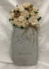Wood Mason Jar Cutout with Wood Flowers 