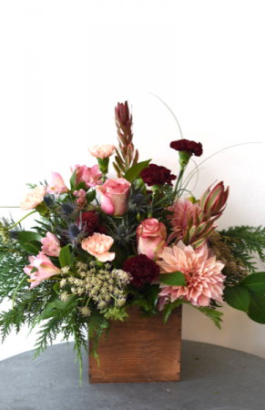Wooden Box of Fall Blooms