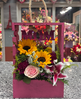 Wooden box of flowers  