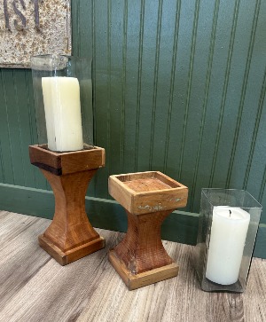 Wooden Candlesticks/ Hurricanes $89.00 Tall $85.00 Short