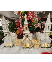 WOODEN CHURCHES WITH LIGHTS CHRISTMAS 