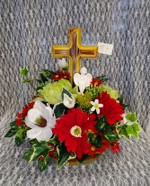 Wooden Cross Basket w/ Ceramic Angel 