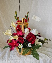 Wooden Cross Basket w/ Praying Cherub Angel 