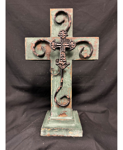 Wooden Cross Turquoise Wash