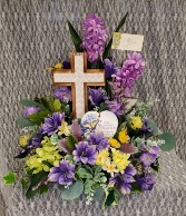 Wooden Cross w/ Tears can heal Plaque Silk Arrangement