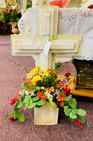 Wooden Cross with Floral Arrangement 