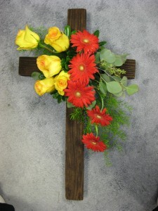 Wooden Cross with Fresh Flowers Fresh Flowers
