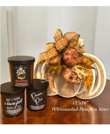 Wooden Pumpkin Sitter and candle Gift