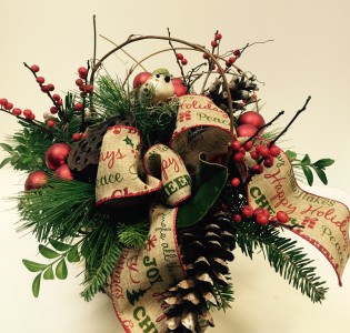 Woodland Christmas birch box arrangement in Northport, NY | Hengstenberg's Florist
