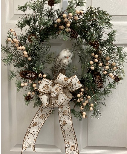 Woodland Owl Winter Wreath Permanent botanical 