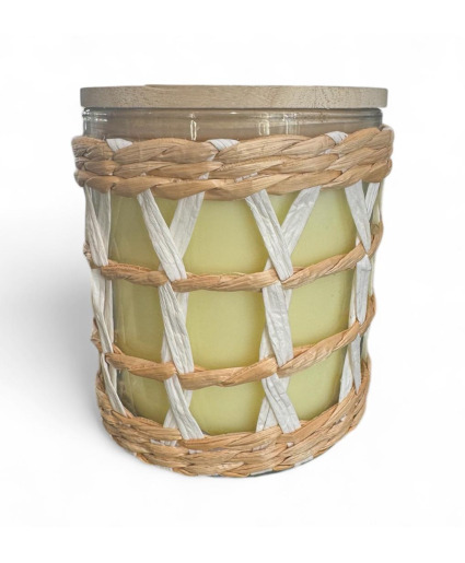 Woven Glass Candle with Wooden Lid Gift Item