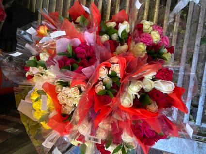 Wrapped Assorted Roses   Bouquet  ((PICK UP ONLY)) One Dozen  Long Stem  Assorted Roses 